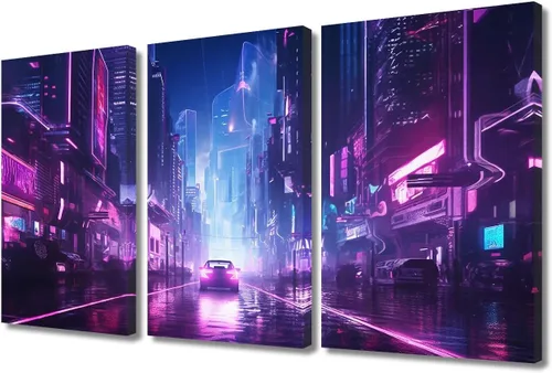 Vista 76 de Lienzo decorativo para pared de sala de estar, lienzo Cyberpunk, decoración de pared de 3 paneles, decoración de pared para el hogar, dormitorio