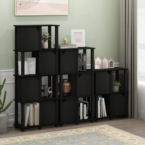 Vista 2 de FURINNO Brahms - Estantería de almacenamiento, 3 niveles, roble negro/negro