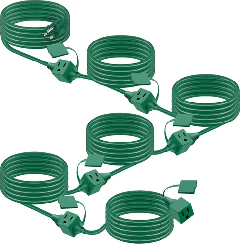Vista 9 de Cable de extensión para exteriores con múltiples tomas - Divisor de corriente impermeable navideño de 1 a 3, certificado UL, cables de corriente
