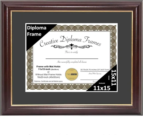 Vista 74 de Creative Picture Frames Marco para Diploma de Caoba con Borde Dorado de 12x16 pulgadas con Vidrio y Paspartú Negro y Colgadores de Pared Instalados