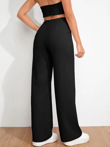 Vista 2 de SheIn Pantalones de cintura alta para mujer, pierna recta, con cremallera sólida