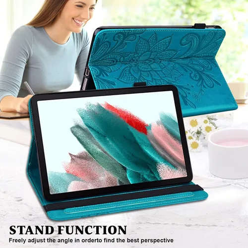 Vista 6 de Amazon Kindle Fire HD 8 8ª/7ª/6ª generación 2016/2017/2018, diseño de flores de encaje en relieve de piel sintética, a prueba de golpes, con soporte