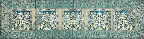 Vista 5 de Brocade - Camino de mesa de café jacquard verde oscuro, rectangular, bohemio, tradicional, decoración de sala de estar, elefante pavo real, mantel