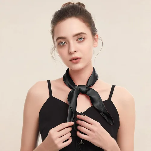 Vista 3 de American Trends Pañuelo cuadrado de satén para cabeza y cuello para mujer 01 Negro