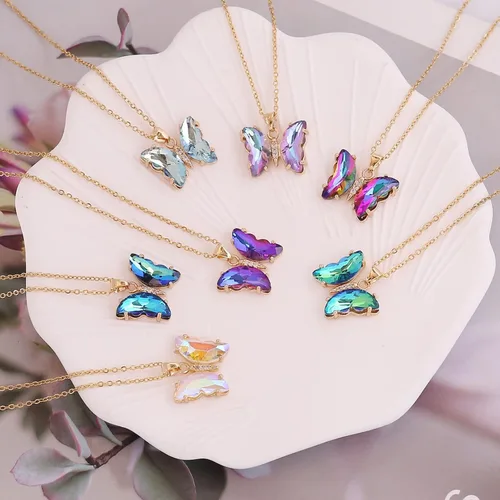Vista 9 de Collar de mariposa para mujeres y niñas, minimalistas con circonitas cúbicas y dije de mariposa, gargantilla, lindo juego de joyería de mariposa