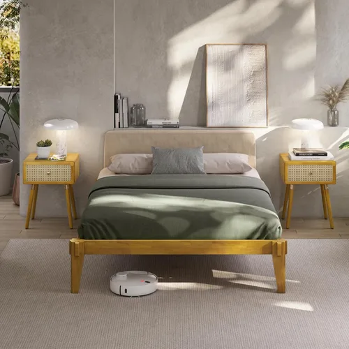 Vista 15 de Bme Chalipa Marco de Cama King de 14" - Plataforma de Cama de Madera Maciza - Marco de Cama de Carpintería Japonesa - Soporte de Listones de Madera
