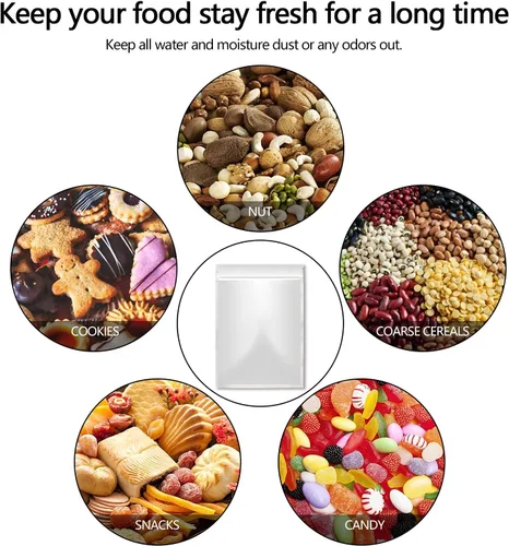 Vista 5 de Paquete de 100 bolsas de Mylar para almacenamiento de alimentos de 3.3 x 5.5 pulgadas, bolsas resellables a prueba de olores con ventana