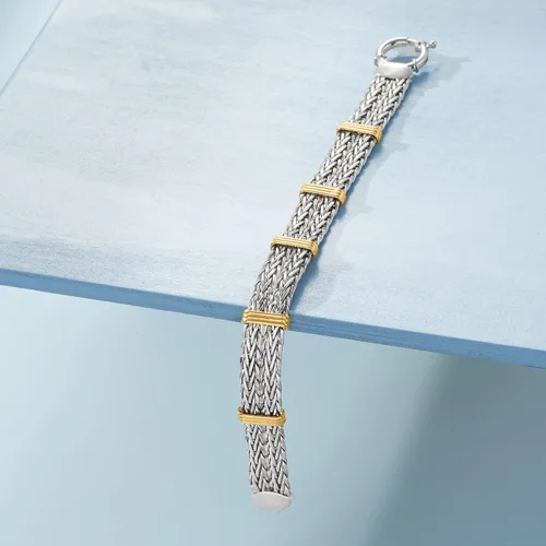 Vista 5 de Ross-Simons Two-Tone Sterling Silver Wheat-Link Bracelet