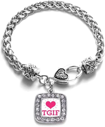 Vista 135 de Pulsera de dijes cuadrados de plata con joyería de circonita cúbica