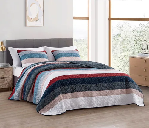 Vista 17 de Chezmoi Collection Caleb - Juego de edredón de 2 piezas con diseño floral a cuadros en gris apagado, blanco y marfil, rectangular, prelavado