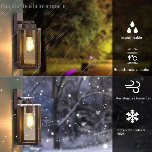 Vista 2 de BesLowe Lámparas de pared para exteriores, faroles de pared impermeables exteriores, apliques de porche marrones con casquillos E26, luces
