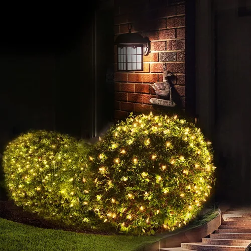 Vista 7 de Meteds Red de luces LED de Navidad para exteriores, 100 luces LED de 5 x 5 pies conectables, 8 modos de malla, 29 V enchufables, impermeables