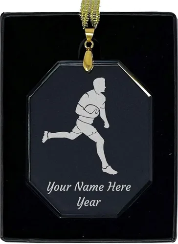 Vista 8 de LaserGram Personalized Glass Christmas Ornament, Rugby Player, Custom Laser Engraved Gift Idea (Diamond Shape)