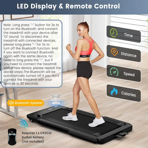 Vista 5 de GYMAX Almohadilla para caminar, 2 en 1, instalación gratuita debajo del escritorio, con monitor LED, aplicación inteligente/control remoto y altavoz