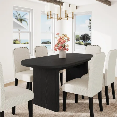 Vista 17 de GarveeHome 63" Long Oval Dining Table with Wooden Base for 4-6 People