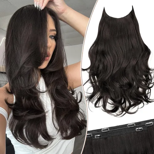 Vista 25 de KooKaStyle Extensiones de Cabello con Alambre Invisible, Largas, Lacias, en Capas, Sintéticas con Alambre Transparente, Tamaño Ajustable, 6 Clips