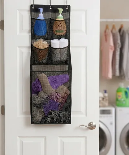 Vista 6 de ALYER Cesta multifuncional para ropa sucia, detrás de la puerta, organizador de almacenamiento para lavandería, caravana, dormitorio, baño, Negro