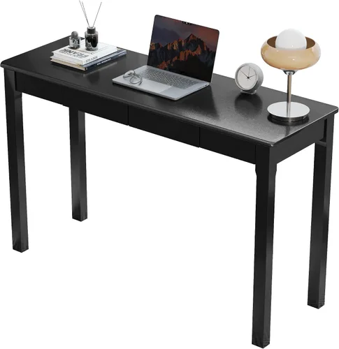 Vista 13 de Escritorio de madera maciza con cajones, escritorios estrechos simples de 24 x 16 pulgadas, mesa de estudio de madera de goma, escritorio pequeño