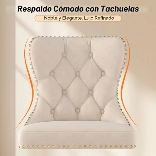 Vista 8 de Juego de 2 taburetes de bar giratorios de terciopelo con respaldo copetudo y base dorada, beige Adjustable Counter Height Barstools with Soft