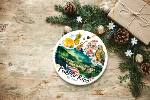 Vista 7 de Adorno artístico de paisaje tropical de Puerto Rico, regalo de recuerdo del paraíso del Caribe