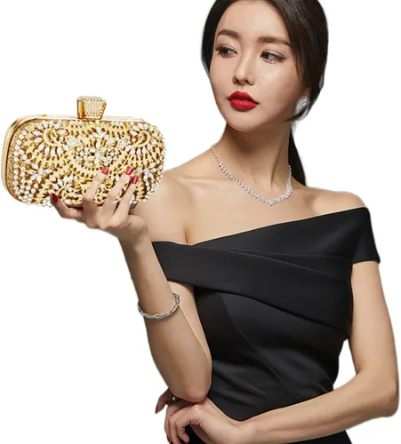Vista 7 de Geckowi Bolsos de mano para mujer, bolsos de noche dorados, formales, brillantes, con diamantes de imitación, para fiesta, boda, cóctel, baile