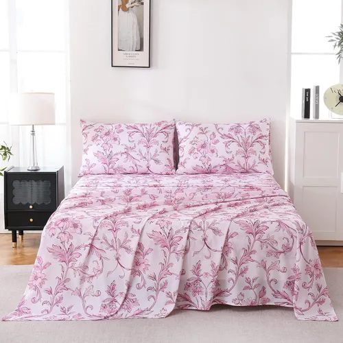 Vista 23 de Yibeizi - Juego de sábanas con estampado floral para cama de tamaño queen, sábanas de microfibra con patrón botánico boho, fundas para almohada