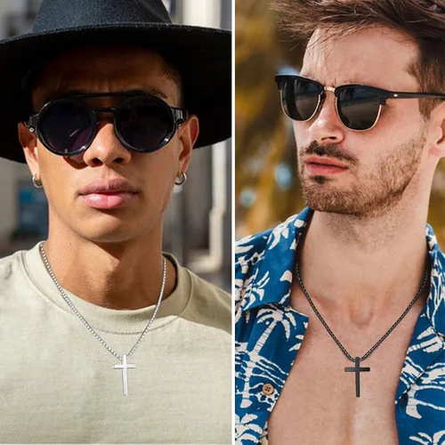 Vista 2 de 2 collares de cruz para hombre, acero inoxidable, cadena con colgante de cruz de acero inoxidable, regalos de joyería para hombres, mujeres, niños