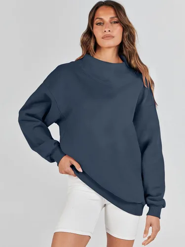 Vista 2 de ANRABESS Sudaderas de gran tamaño para mujer, cuello alto, manga larga, sudaderas con capucha, tops 2024, ropa de moda de otoño