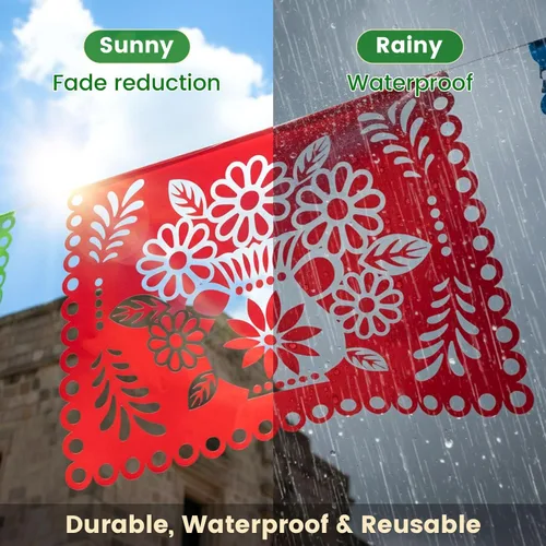 Vista 4 de DomeStar Paquete de 3 Pancartas de Fiesta Mexicana, 54 Pies Papel Picado Guirnalda de Banner de Fiesta para Cinco de Mayo Día de los Muertos
