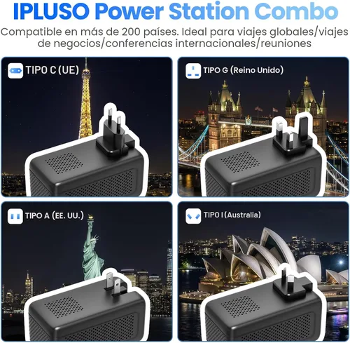 Vista 3 de Convertidor de voltaje de 2000 W, 220 V a 110 V con 2 tomas de CA, 2 puertos USB C y 2 puertos USB A Negro mate (matt black)