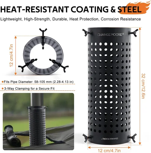 Vista 2 de CHANGE MOORE Protector de malla de chimenea de estufa ignífuga, protección antiquemaduras, protección de tienda de campaña, estufa al aire libre