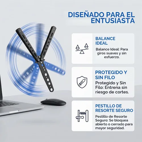 Vista 7 de Little World Cuchillo de mariposa – Paquete de 2 herramientas de práctica de acero de metal – Cuchillo plegable sin afilar – Cuchillo de mariposa