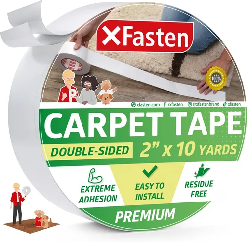 Vista 16 de XFasten Cinta de alfombra de doble cara - Cinta adhesiva resistente de 2” x 5 yardas, Cinta adhesiva de 1” de núcleo para alfombras de área sobre