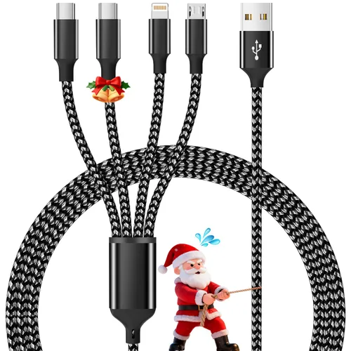 Vista 8 de Cable de carga múltiple, doble tipo C, cable de carga múltiple de nailon trenzado 4 en 1, cable de carga multi USB con puertos IP/tipo C/micro USB