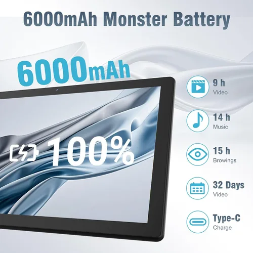 Vista 4 de DigiLand Tablet Android 15, Tablet Android de 10.1" con procesador Octa-core 6GB RAM+32GB ROM (Soporte Expand TF) Cámara frontal de 2MP/posterior