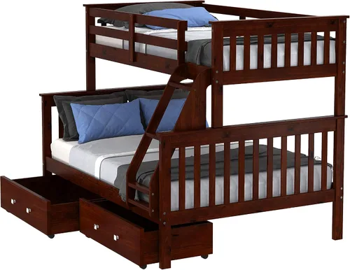Vista 13 de Donco Kids 120-3-TTWH_505-W - Litera estilo misión con dos cajones debajo de la cama Capuchino oscuro