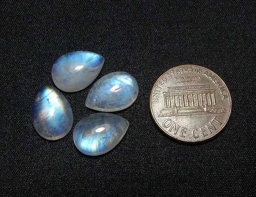 Vista 3 de 0.354x0.512 in Pera Azul Fuego AAA Calidad Arco Iris Natural Piedra Lunar Calibrado Cabujón Piedra Preciosa Suelta Caja de 4 piezas, piedra de luna