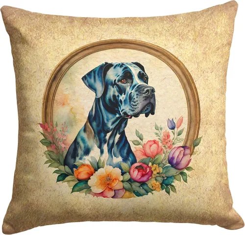 Vista 254 de Caroline's Treasures DAC2072PW1414 Affenpinscher and Flowers - Almohada decorativa de tela, lavable a máquina, para interiores y exteriores