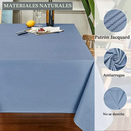 Vista 2 de Light Blue Jacquard 52x70 Inch Rectangle Polyester Tablecloth Azul claro