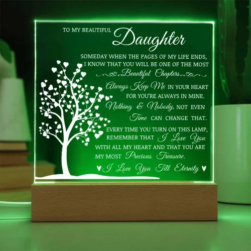 Vista 2 de Regalo conmemorativo para hija - Lámpara del Amor, Placa cuadrada de acrílico para hija, Mensaje significativo en exhibición, Regalo de cumpleaños