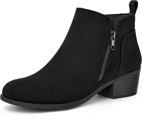 Vista 13 de Mysoft - Botines de tobillo para mujer con tacón bajo grueso y puntera redonda, estilo casual, cómodos, cortos con cremallera lateral PU Coñac