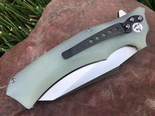 Vista 5 de TACTICAL GEARZ Cuchillo plegable de bolsillo, mango G10, hoja de acero inoxidable 9Cr18MoV, incluye funda (Vex Ice)