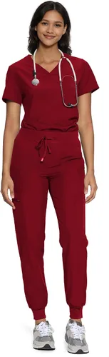 Vista 8 de floralhue Conjunto de ropa quirúrgica para mujer con cuello en V y Negro