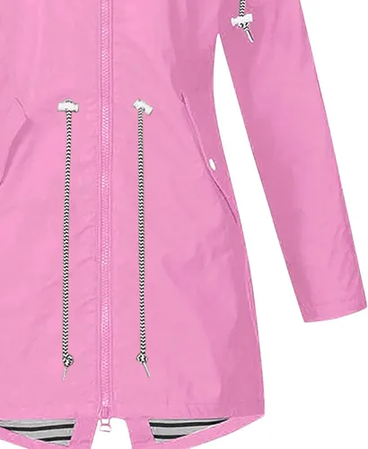 Vista 4 de Chubasquero con capucha para mujer, chaqueta impermeable ligera con capucha y cordón, chaqueta de lluvia sólida resistente al viento