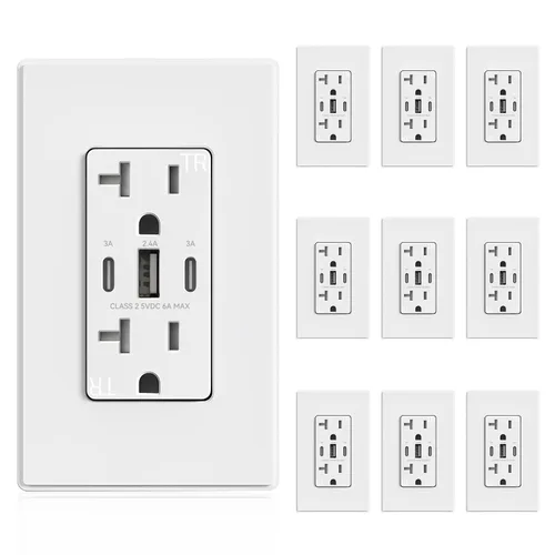 Vista 18 de ELEGRP Tomacorrientes USB, 30 W 6.0 Amp USB C, toma de pared USB de 3 puertos, toma de corriente resistente a manipulaciones de 15 amperios con 2