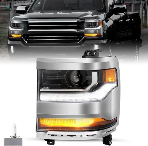 Vista 20 de Ensamble de faro HID/Xenón SOCKIR Compatible con Chevy Silverado 1500 2016-2019/19 Chevy Silverado 1500 LD [con bombilla HID D5S] con DRL LED