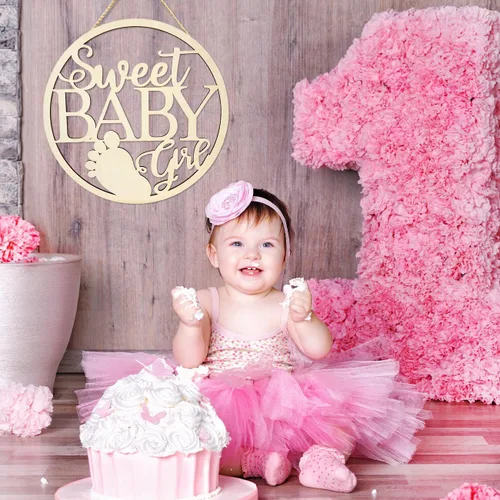 Vista 5 de Letrero de madera para niña con texto en inglés «Sweet Baby Girl», decoración para colgar en la pared para recién nacidos, revelación de género