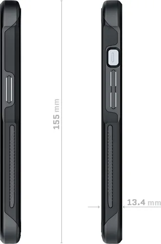 Vista 8 de Ghostek ATOMIC - Funda delgada iPhone 13 Pro, parachoques de metal negro con anillo MagSafe transparente en la parte trasera, protección resistente