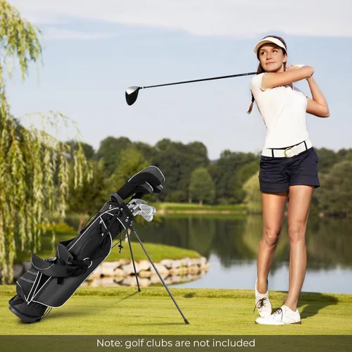 Vista 9 de GYMAX Bolsa de golf con divisor de 4 vías, con 4 bolsillos con cremallera, bolsa refrigeradora, capucha para lluvia y correa acolchada para el Negro