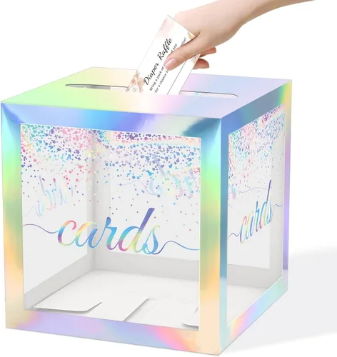 Vista 9 de WNINK Caja transparente para tarjetas de regalo, caja de recepción de tarjetas para cumpleaños, boda, compromiso, despedida de soltera o baby